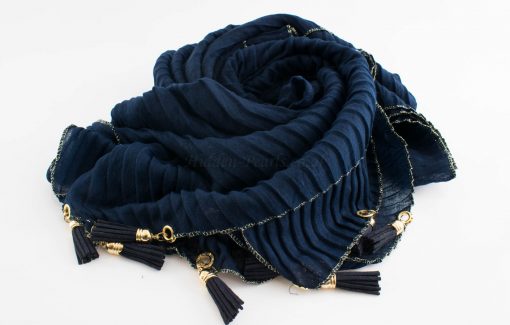 Border Leather Tassel Hijab - Hidden Pearls - Midnight BlueBorder Leather Tassel Hijab - Hidden Pearls - Midnight Blue