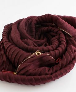 Border Leather Tassel Hijab - Hidden Pearls - Rosewood 2