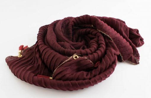 Border Leather Tassel Hijab - Hidden Pearls - Rosewood 2