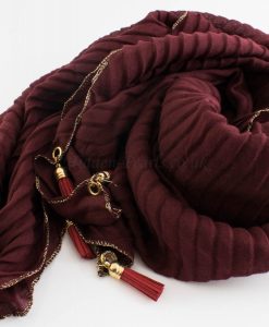 Border Leather Tassel Hijab - Hidden Pearls - Rosewood