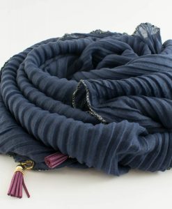 Border Leather Tassel Hijab - Hidden Pearls - Slate Blue