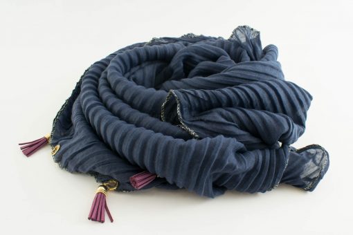 Border Leather Tassel Hijab - Hidden Pearls - Slate Blue