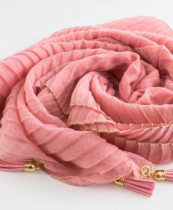 Border Leather Tassel Hijab - Hidden Pearls - Soft Pink