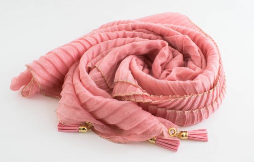 Border Leather Tassel Hijab - Hidden Pearls - Soft Pink