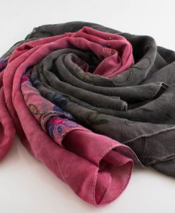 Embroidered Ombre Hijabs - Hidden Pearls -Dark Grey & Spanish Pink