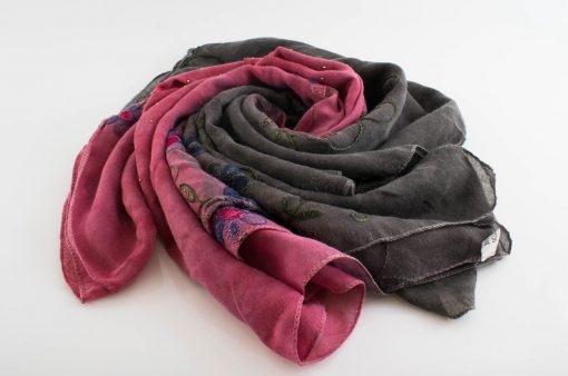 Embroidered Ombre Hijabs - Hidden Pearls -Dark Grey & Spanish Pink