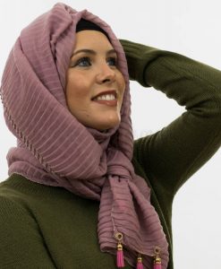 Leather Tassel With Lace Hijab - Lavender 4 - Hidden Pearls