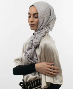 Metallic Pleated Silk Hijab Silver. 12