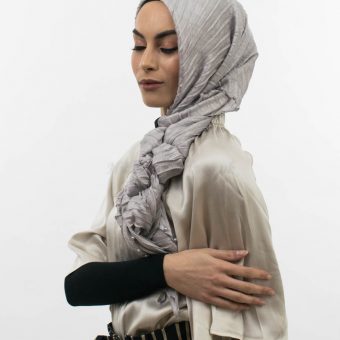 Metallic Pleated Silk Hijab Silver. 12