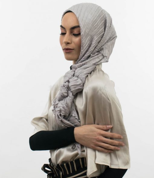 Metallic Pleated Silk Hijab Silver. 12