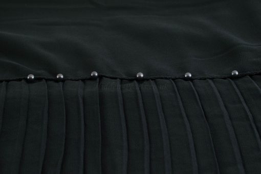 One Side Pleated Chiffon Hijab - Hidden Pearls - Black 1 - Copy