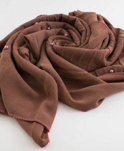 One Side Pleated Chiffon Hijab - Hidden Pearls - Dusky Rose