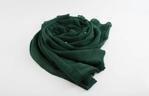 One Side Pleated Chiffon Hijab - Hidden Pearls - Forest 2