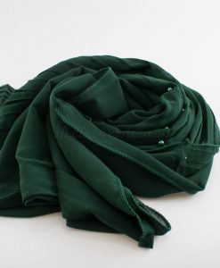 One Side Pleated Chiffon Hijab - Hidden Pearls - Forest Green