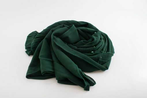 One Side Pleated Chiffon Hijab - Hidden Pearls - Forest Green