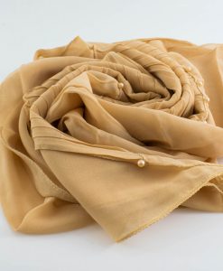 One Side Pleated Chiffon Hijab - Hidden Pearls - Golden Beige