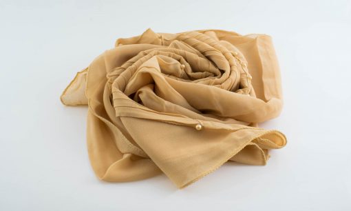 One Side Pleated Chiffon Hijab - Hidden Pearls - Golden Beige