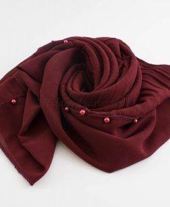 One Side Pleated Chiffon Hijab - Hidden Pearls - Rosewood