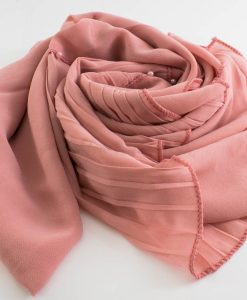 One Side Pleated Chiffon Hijab - Hidden Pearls - Soft Pink