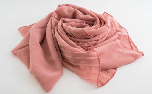 One Side Pleated Chiffon Hijab - Hidden Pearls - Soft Pink