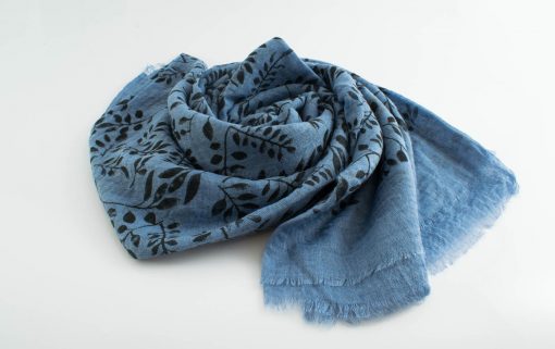 Printed Leaves Hijab - Hidden Pearls - Soft Blue