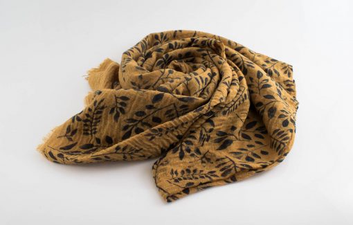 Printed Leaves Hijab - Hidden Pearls - Mustard