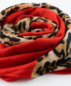 Deluxe Leopard Print Hijab - Scarlet - Hidden Pearls