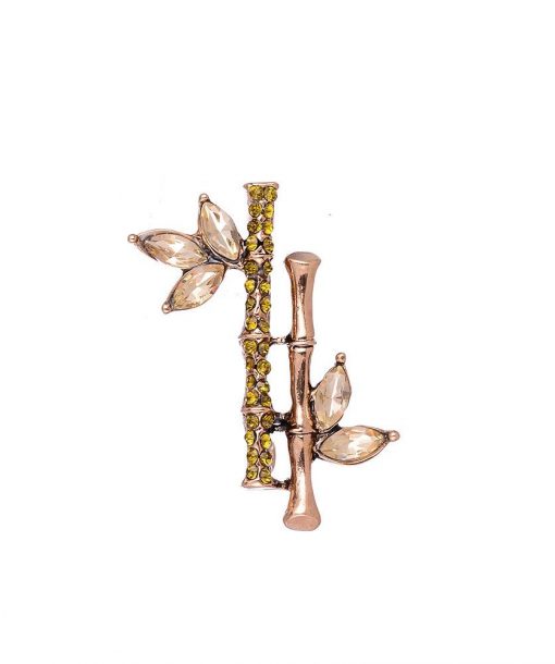 Antique gold diamante bamboo brooch