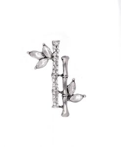 Silver diamante bamboo brooch